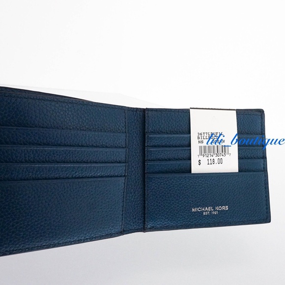 NWT New Michael Kors Men's Russel Billfold Wallet Leather Ocean Blue No Box $118 - Picture 7 of 7